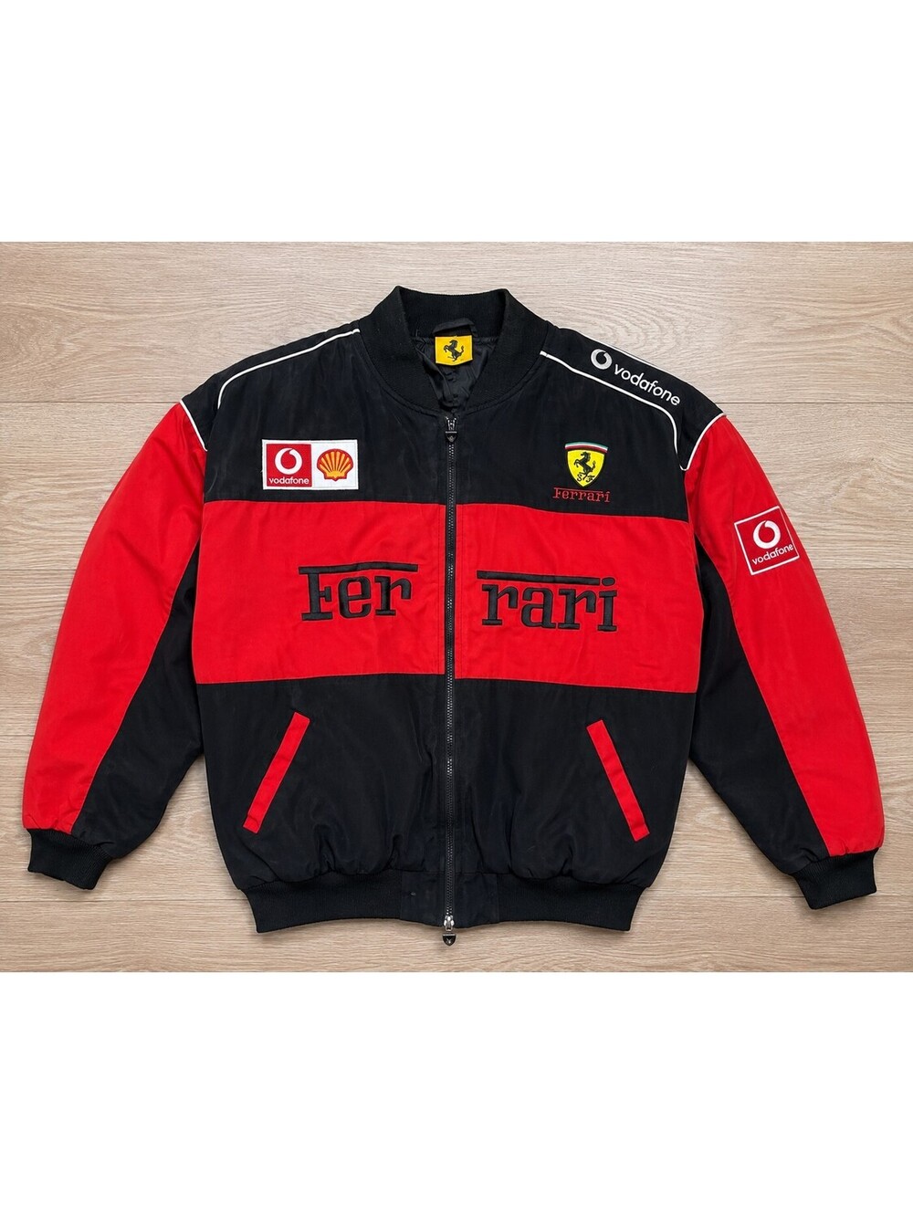 Vintage Ferrari F1 Racing Jacket Red Black Vodafone Shell Embroidered Formula 1